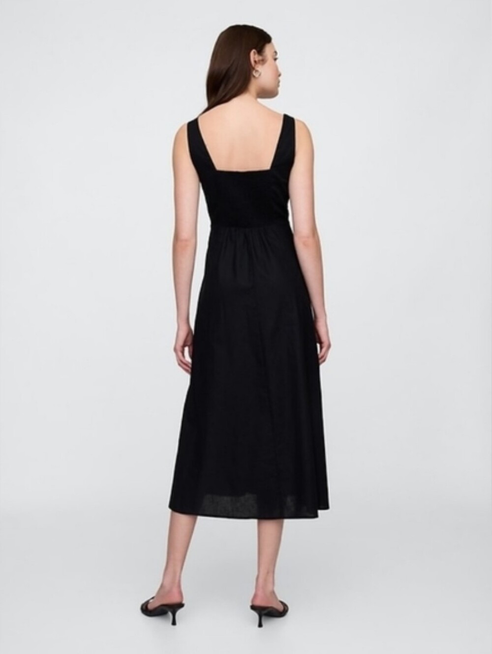 Gap Linen-Blend Squareneck Midi Dress Black NWT - Picture 2 of 6